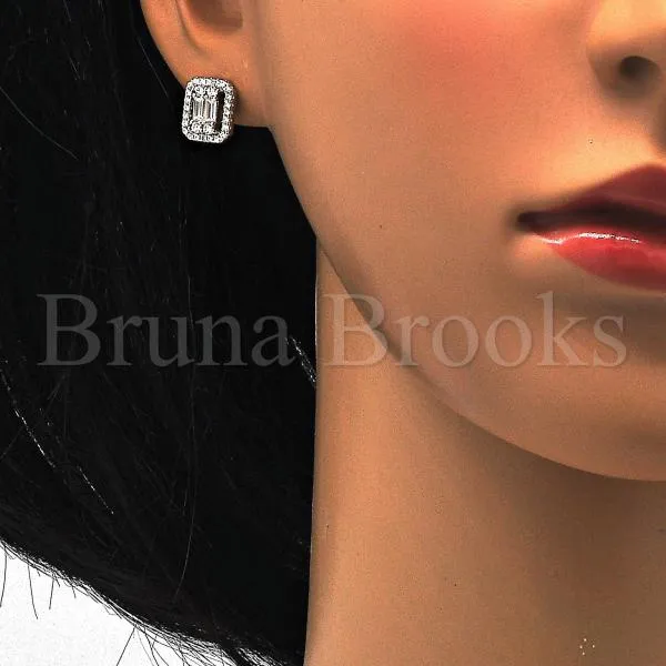 Sterling Silver 02.175.0108 Stud Earring, with White Cubic Zirconia, Polished Finish, Rhodium Tone