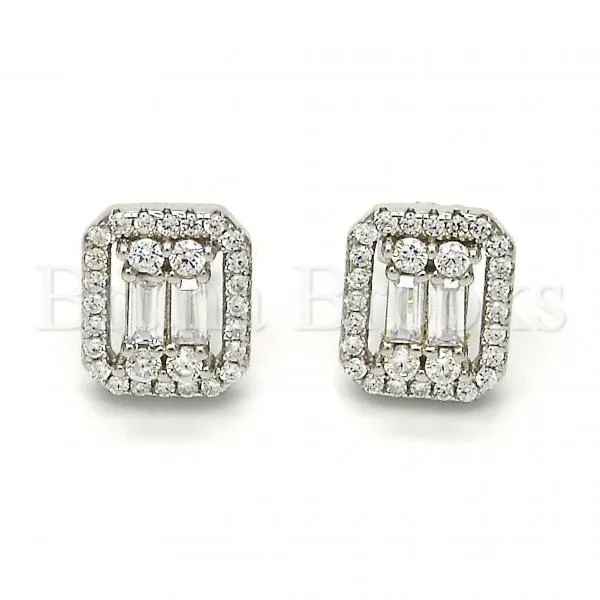 Sterling Silver 02.175.0108 Stud Earring, with White Cubic Zirconia, Polished Finish, Rhodium Tone