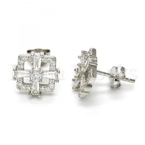 Sterling Silver 02.175.0116 Stud Earring, with White Cubic Zirconia, Polished Finish, Rhodium Tone