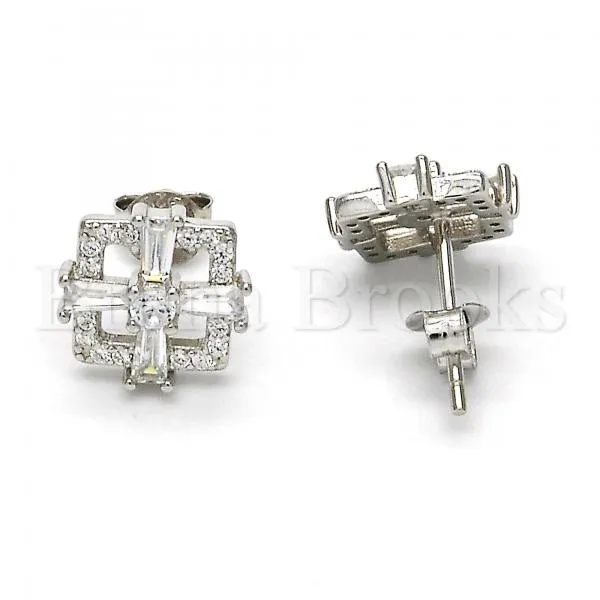 Sterling Silver 02.175.0116 Stud Earring, with White Cubic Zirconia, Polished Finish, Rhodium Tone