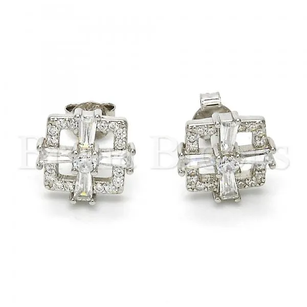 Sterling Silver 02.175.0116 Stud Earring, with White Cubic Zirconia, Polished Finish, Rhodium Tone