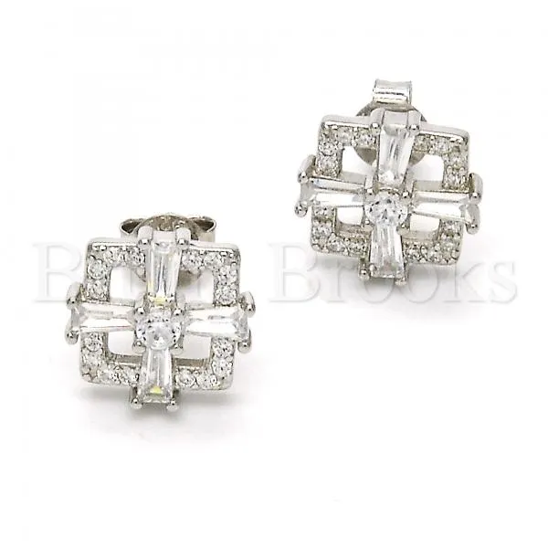 Sterling Silver 02.175.0116 Stud Earring, with White Cubic Zirconia, Polished Finish, Rhodium Tone