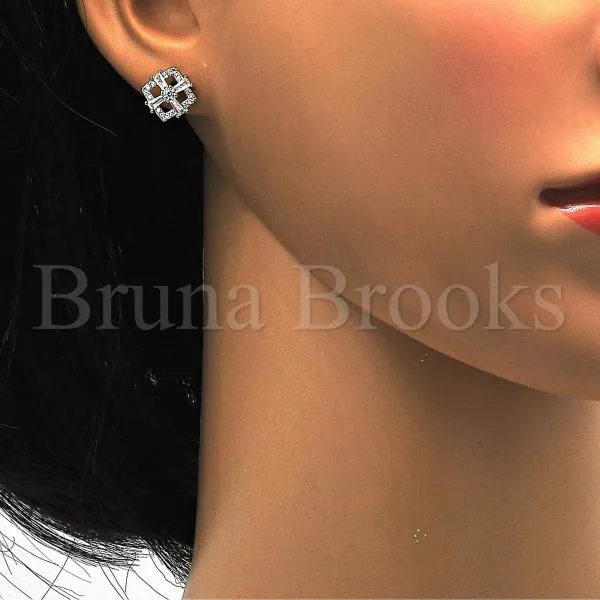 Sterling Silver 02.175.0116 Stud Earring, with White Cubic Zirconia, Polished Finish, Rhodium Tone