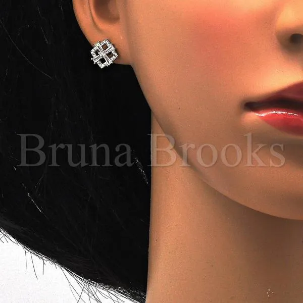 Sterling Silver 02.175.0116 Stud Earring, with White Cubic Zirconia, Polished Finish, Rhodium Tone