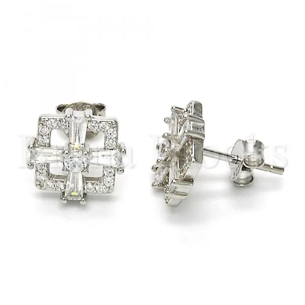 Sterling Silver 02.175.0116 Stud Earring, with White Cubic Zirconia, Polished Finish, Rhodium Tone