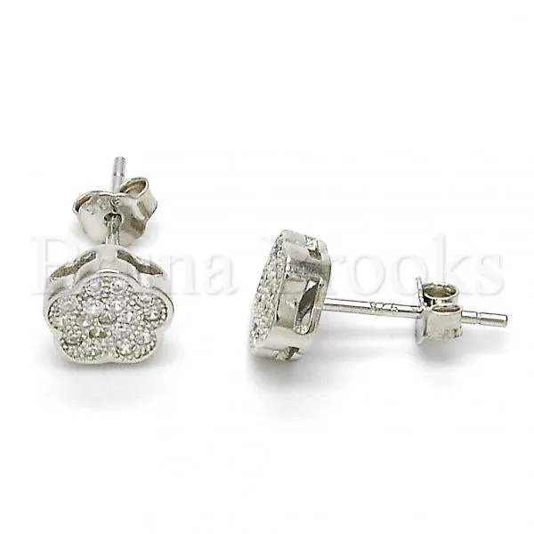 Sterling Silver 02.186.0032 Stud Earring, Flower Design, with White Cubic Zirconia, Polished Finish, Rhodium Tone
