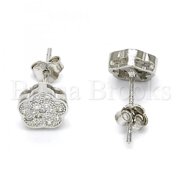 Sterling Silver 02.186.0032 Stud Earring, Flower Design, with White Cubic Zirconia, Polished Finish, Rhodium Tone