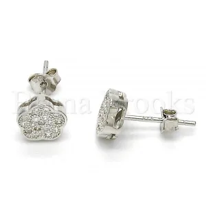 Sterling Silver 02.186.0032 Stud Earring, Flower Design, with White Cubic Zirconia, Polished Finish, Rhodium Tone