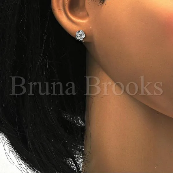 Sterling Silver 02.186.0032 Stud Earring, Flower Design, with White Cubic Zirconia, Polished Finish, Rhodium Tone