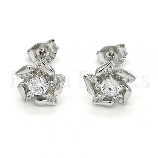 Sterling Silver 02.285.0052 Stud Earring, Flower Design, with White Cubic Zirconia, Polished Finish,
