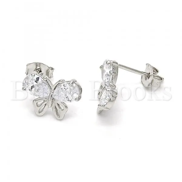 Sterling Silver 02.285.0055 Stud Earring, Butterfly Design, with White Cubic Zirconia, Polished Finish,