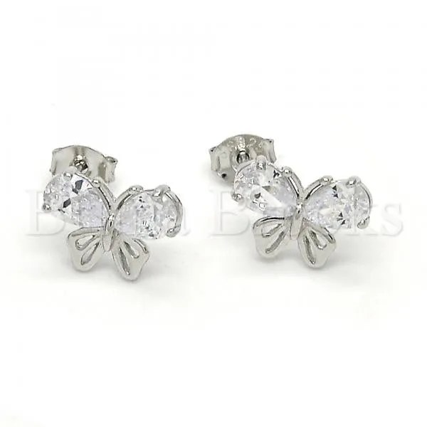 Sterling Silver 02.285.0055 Stud Earring, Butterfly Design, with White Cubic Zirconia, Polished Finish,