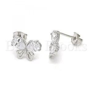 Sterling Silver 02.285.0055 Stud Earring, Butterfly Design, with White Cubic Zirconia, Polished Finish,
