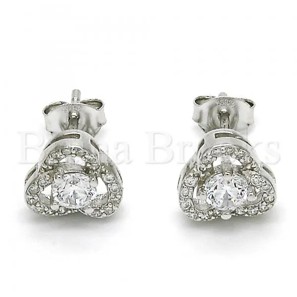 Sterling Silver 02.285.0091 Stud Earring, with White Cubic Zirconia, Polished Finish, Rhodium Tone