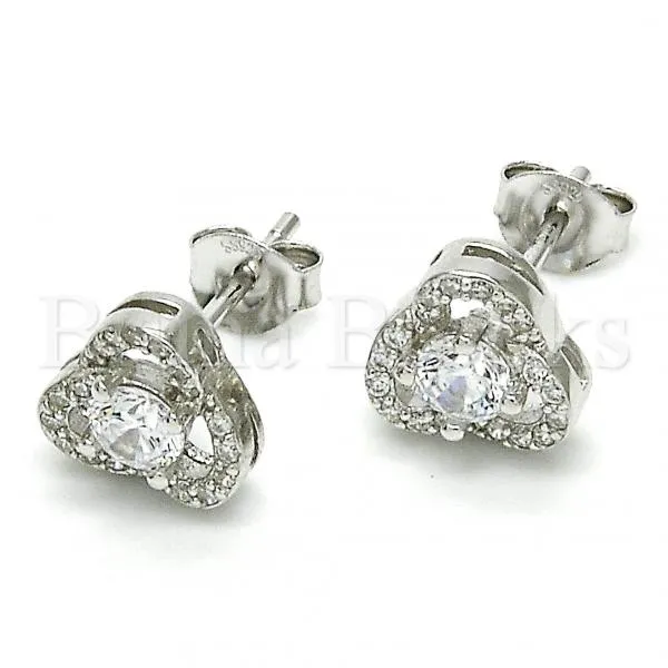Sterling Silver 02.285.0091 Stud Earring, with White Cubic Zirconia, Polished Finish, Rhodium Tone