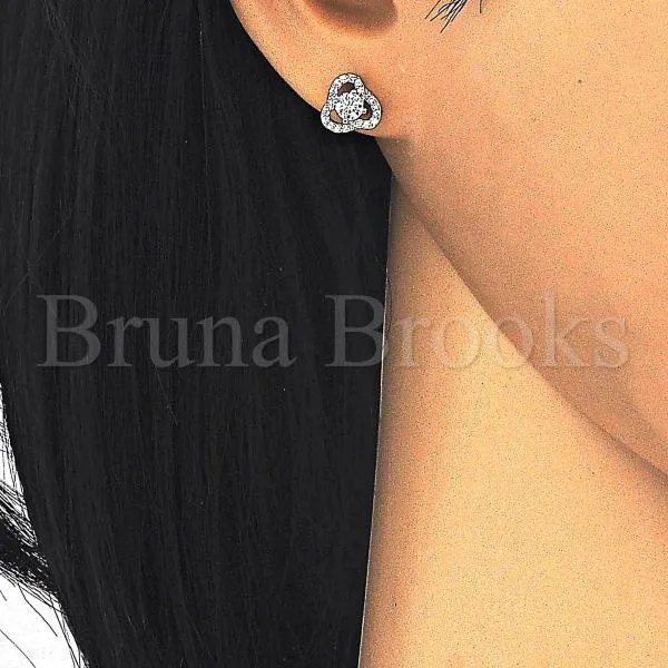 Sterling Silver 02.285.0091 Stud Earring, with White Cubic Zirconia, Polished Finish, Rhodium Tone
