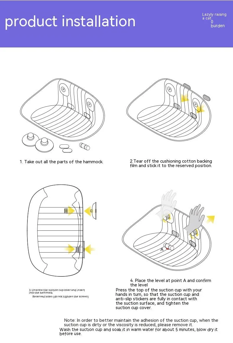 Summer Suction Cup Window Glass Hanging Suspension Cat Hammock / Hamaca colgante para gatos con ventosa para ventana de cristal de verano