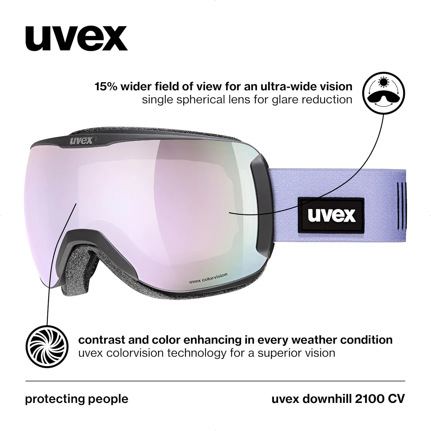 Uvex downhill 2100 CV ski & snowboard goggles, contrast enhancing anti-fog OTG with UV protection for women men & youth
