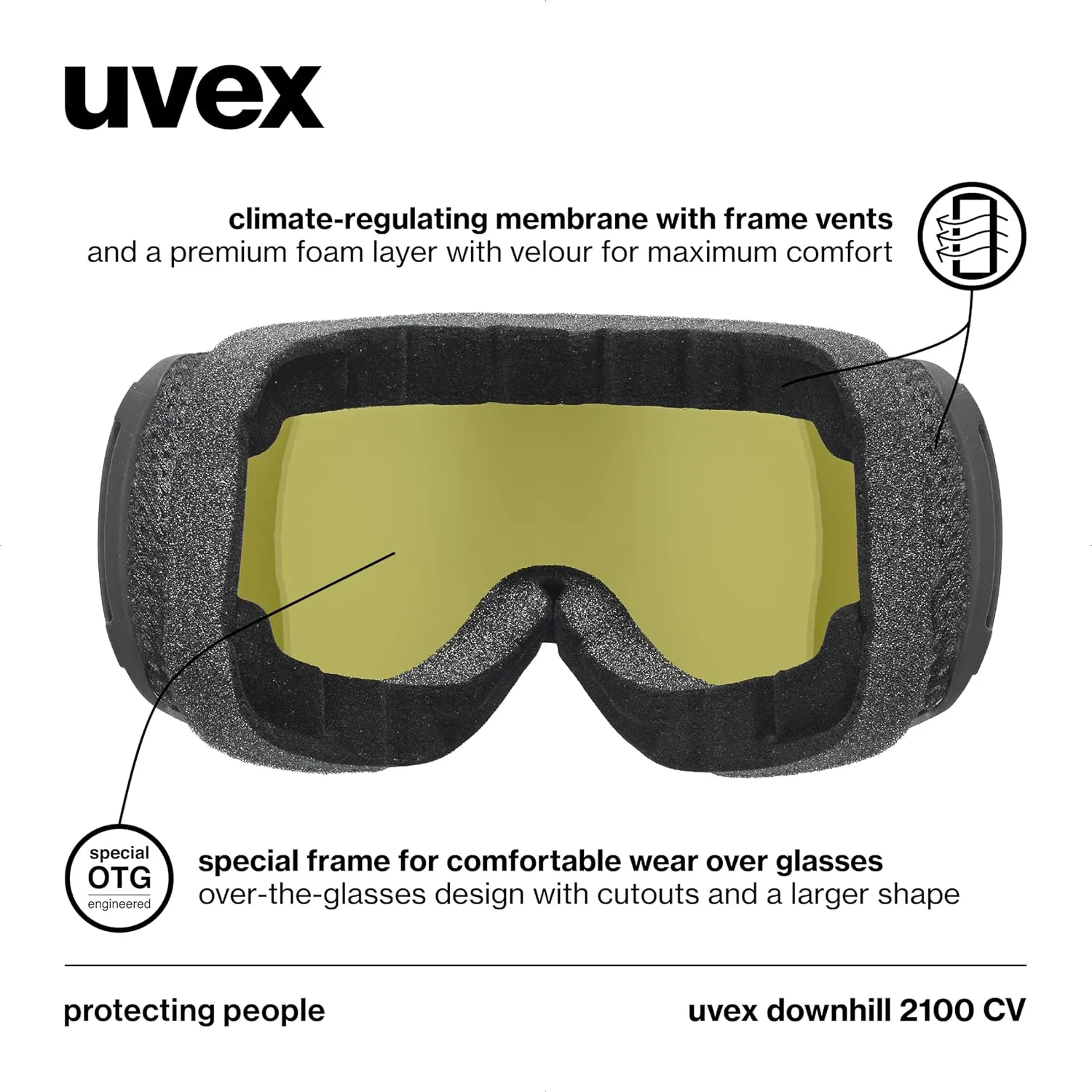 Uvex downhill 2100 CV ski & snowboard goggles, contrast enhancing anti-fog OTG with UV protection for women men & youth