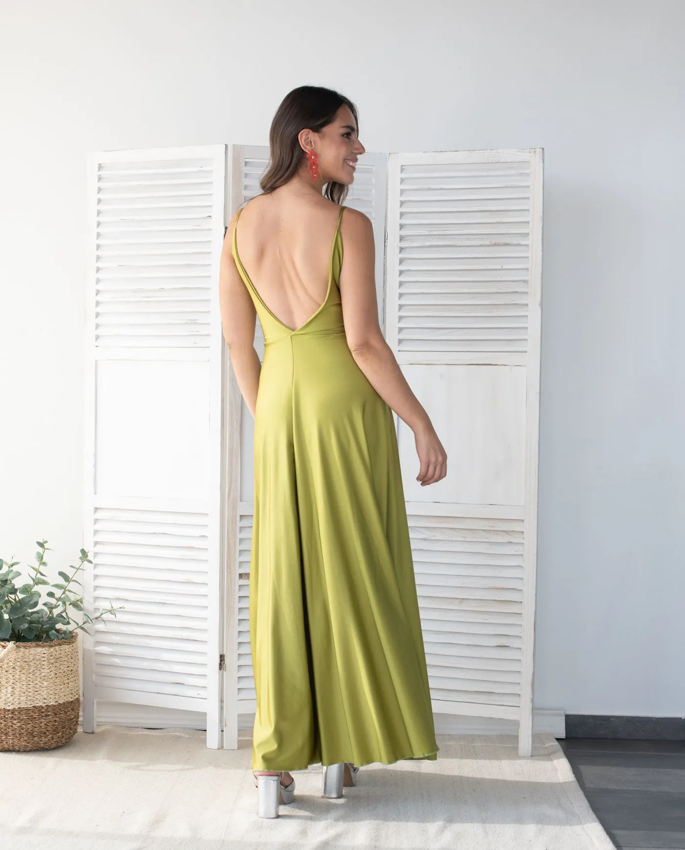 Vestido Largo de Fiesta Nudo Verde Limón