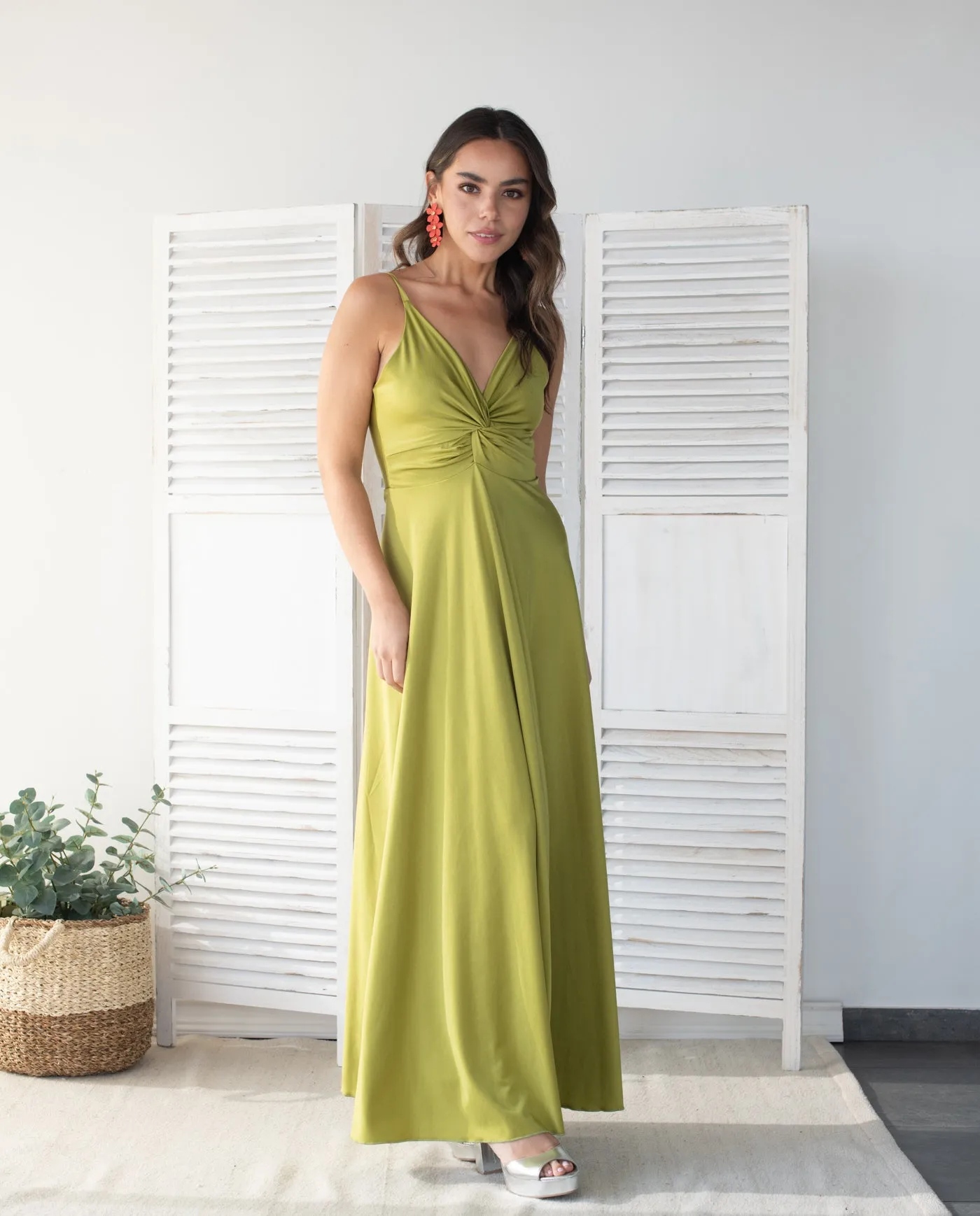 Vestido Largo de Fiesta Nudo Verde Limón