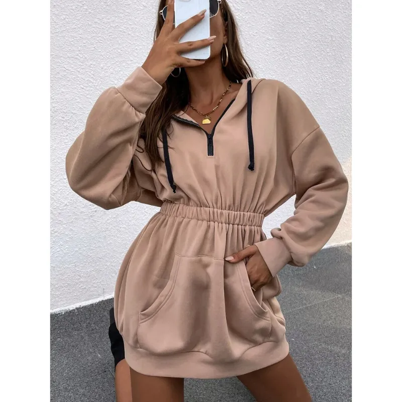 Vestido Moletom Hiphop Curto c/ Zíper e Capuz