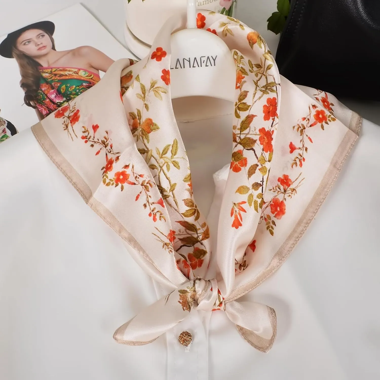 Women 100% Mulberry Silk Neck Scarf Lightweight Digital Print Small Square Scarfs- Neckerchief Gift Packing 21"*21"