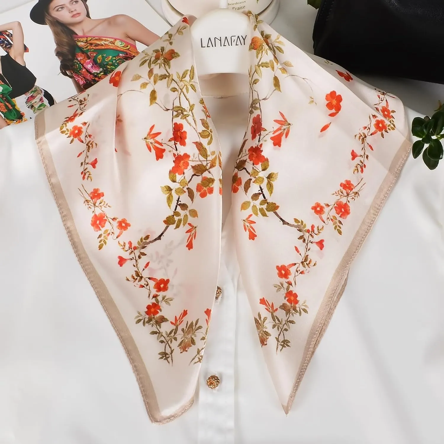 Women 100% Mulberry Silk Neck Scarf Lightweight Digital Print Small Square Scarfs- Neckerchief Gift Packing 21"*21"