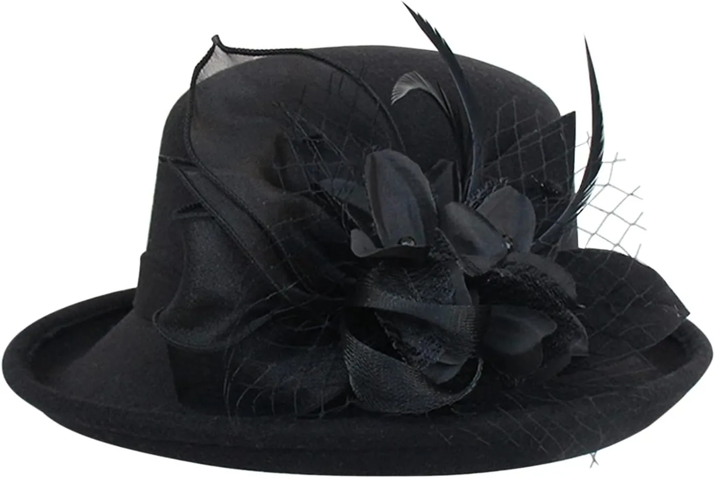 Women Bucket Hat 1920s Vintage Cloche Bowler Hat with Bow/Flower Ladies 1920s Vintage Bowler Flower Hat