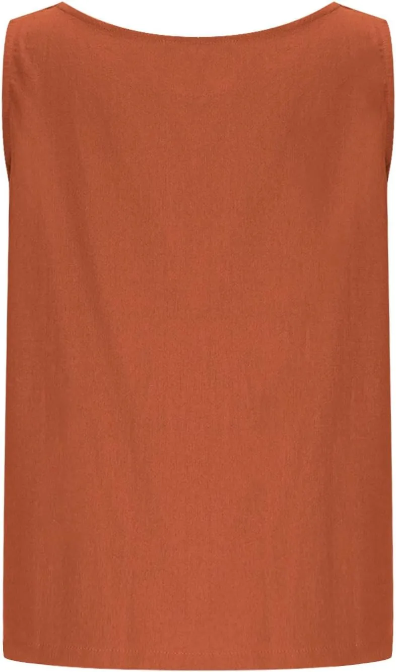 Womens Linen Crop Tank Tops Cute Summer Sleeveless Cropped Cotton Linen Tops Dressy Scoop Neck Camisole Tops