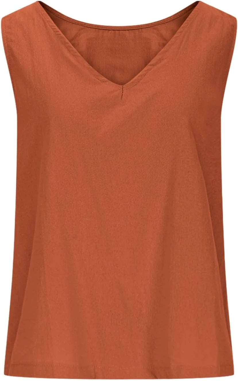Womens Linen Crop Tank Tops Cute Summer Sleeveless Cropped Cotton Linen Tops Dressy Scoop Neck Camisole Tops