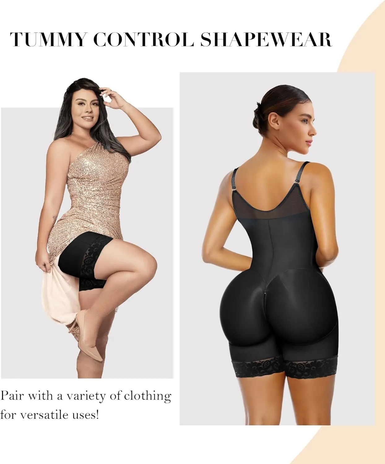 YIANNA Fajas Colombianas Postpartum Shapewear for Women Tummy Control Butt Lifter Body Shaper with Zipper Crotch