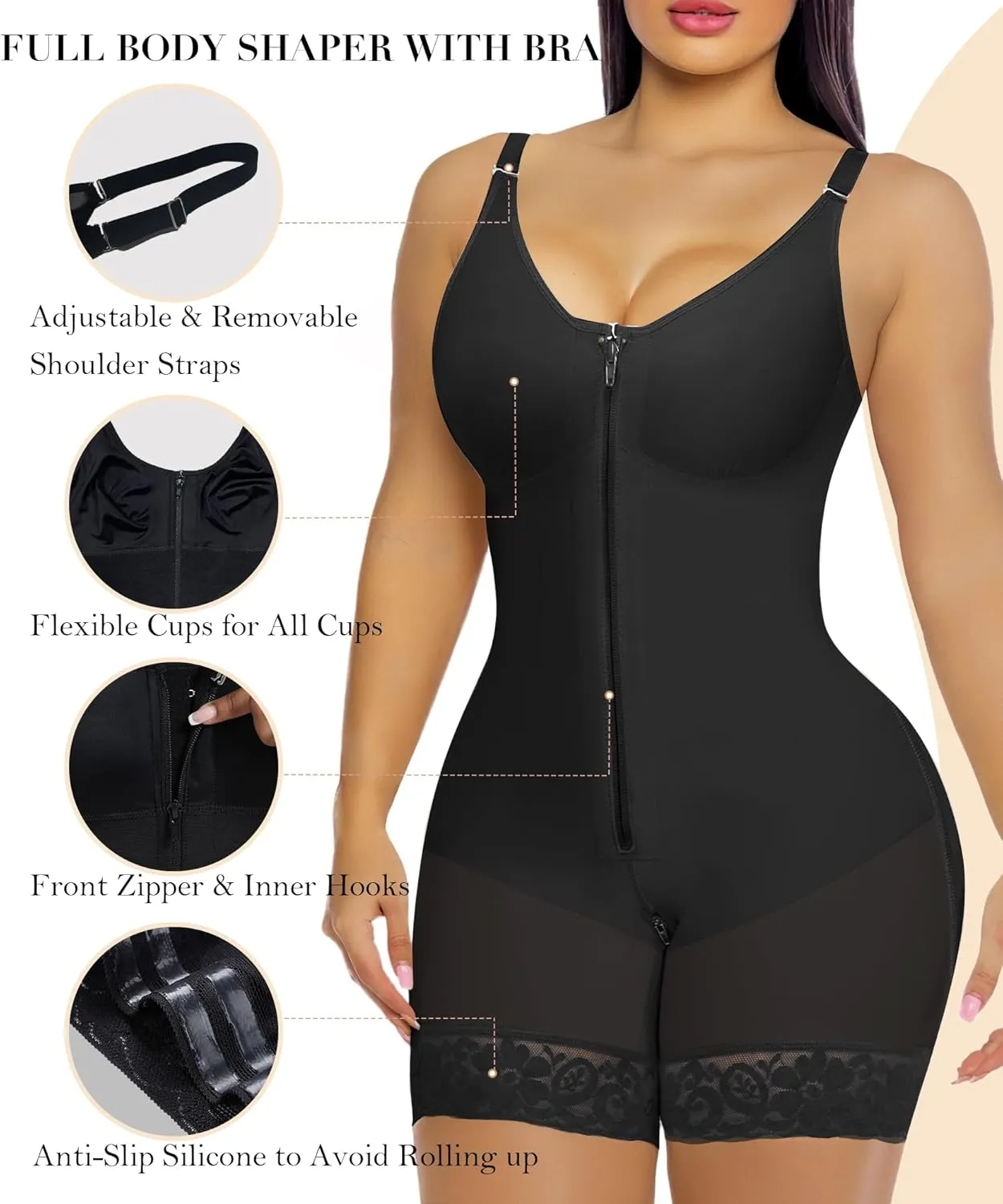 YIANNA Fajas Colombianas Postpartum Shapewear for Women Tummy Control Butt Lifter Body Shaper with Zipper Crotch