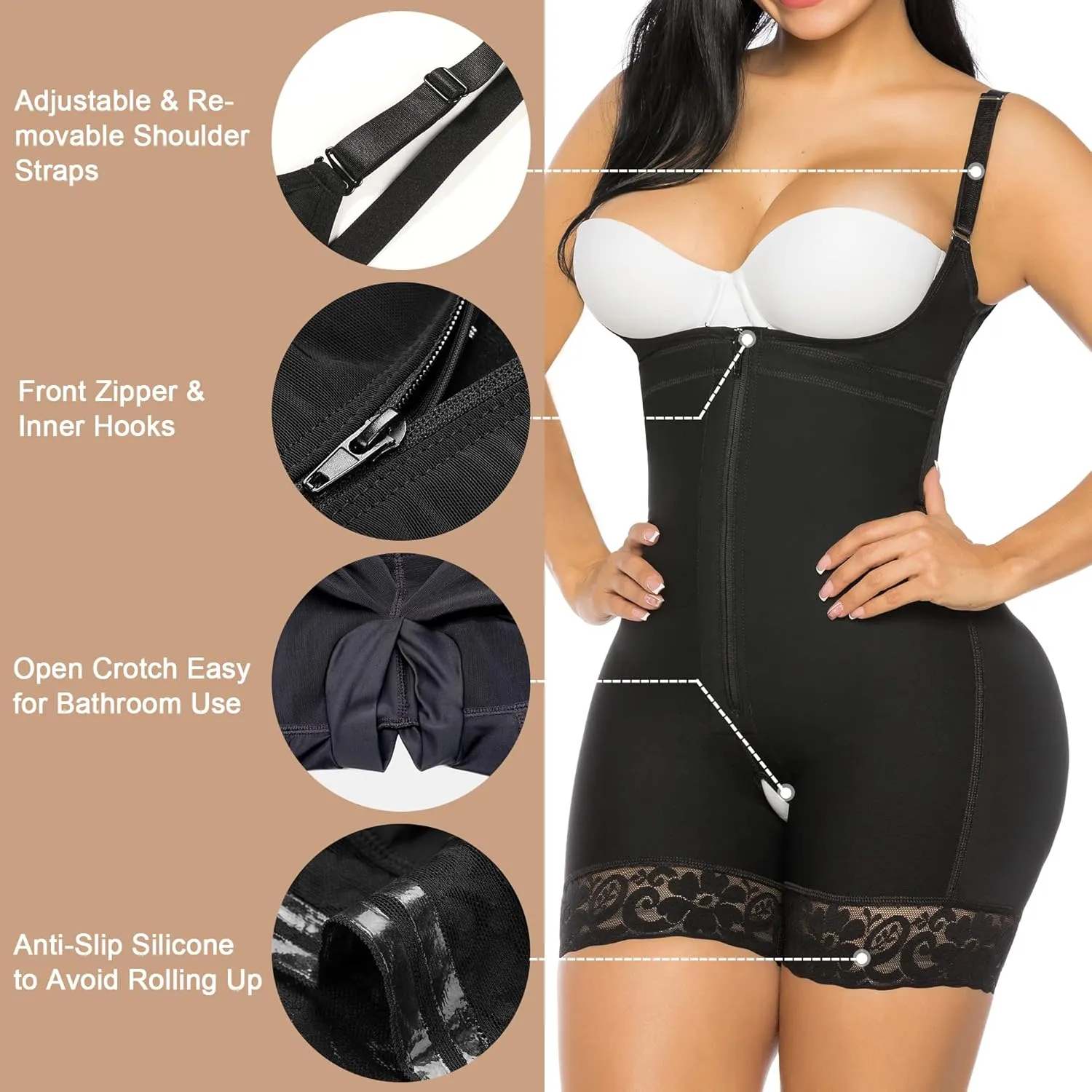 YIANNA Fajas Colombianas Shapewear for Women Postpartum Tummy Control Body Shaper Butt Lifter Bodysuit